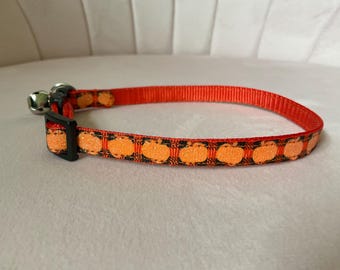 Fall Pumpkins on Orange Plaid Kitten / Cat Collar