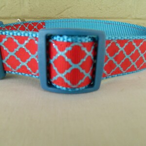 Aqua Quatrefoil Sparkle on Red Dog Collar
