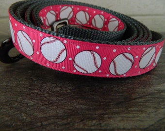 Baseballs on Pink Dog Leash