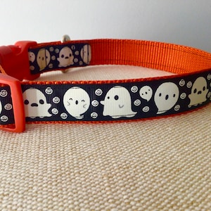 Halloween Glow in the Dark Ghosts on Black Dog Collar