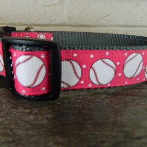 Baseballs on Pink Dog Collar