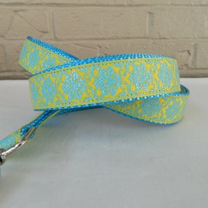 Bright Blue on Yellow Sparkle Damask Dog Leash