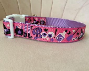 Halloween Boo on Pink Dog Collar