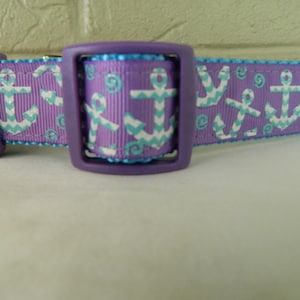 Aqua Chevron Anchors on Grape Dog Collar