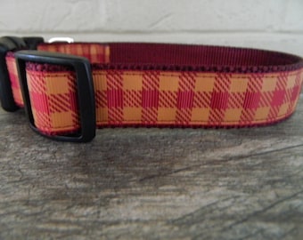 Burgundy and Gold Buffalo Plaid Dog Collar