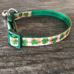 Shamrocks on Orange Buffalo Plaid Kitten / Cat Collar