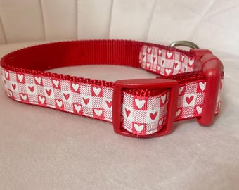 Hearts on Red Plaid Dog Collar