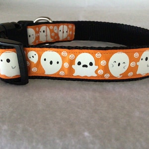Halloween Glow in the Dark Ghosts on Orange Dog Collar