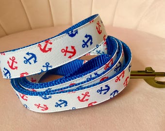 Patriotic Red and Blue Anchor Dog Leash