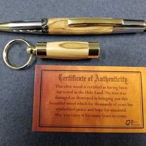 Pen and Oil Vial Set made with Olive Wood from the Holy Land - Custom Engraving