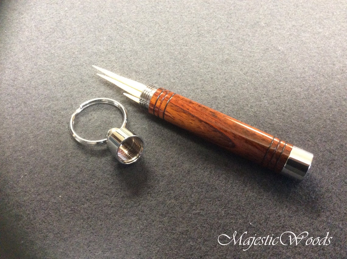 Toothpick Holder Key Ring Keychain Cocbolo Buckeye Burl Etsy