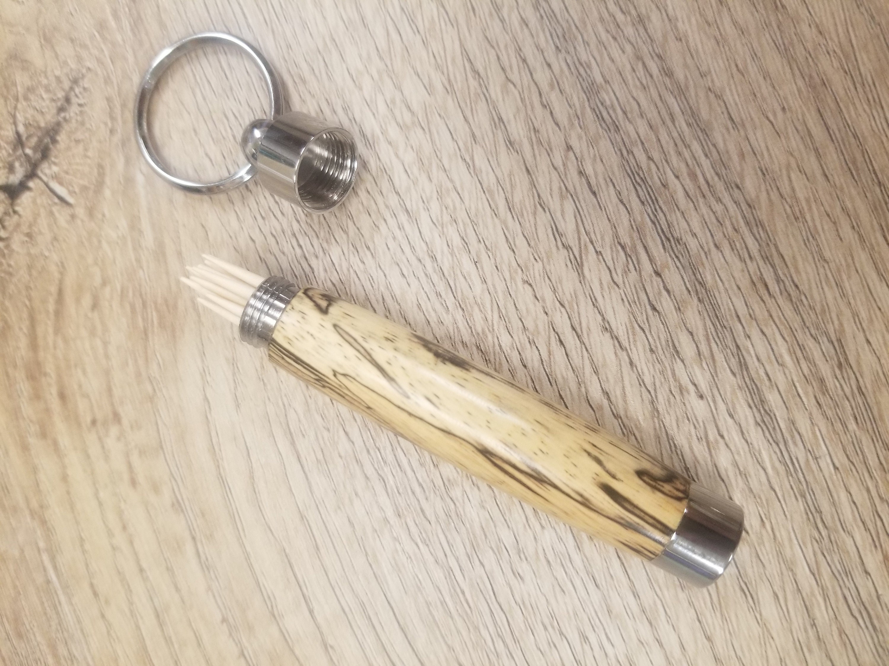 Toothpick Holder Key Ring Keychain Cocbolo Buckeye Burl Etsy