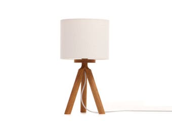 Oak tri-pod table lamp