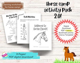Horse Camp Activity Book | Kids Equestrian Workbook, Coloring Pages (PDF Download)