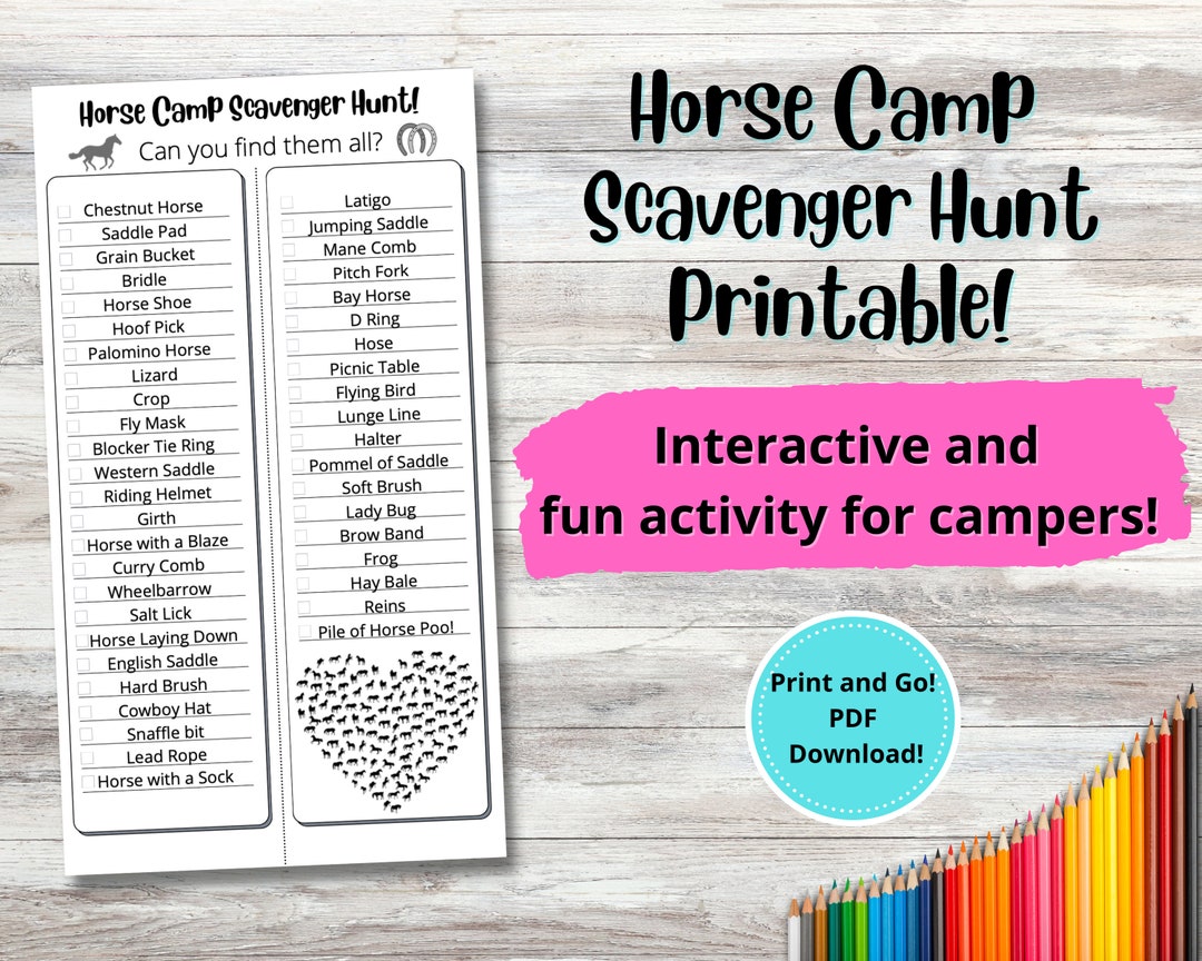Printable Horse Camp Scavenger Hunt PDF Download Digital File Etsy