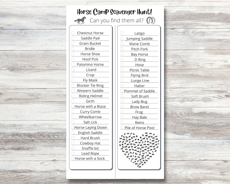 Printable Horse Camp Scavenger Hunt PDF Download Digital File Etsy