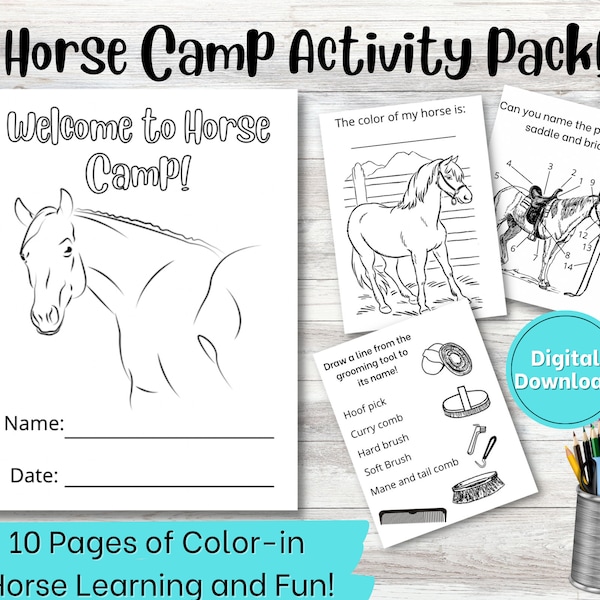 ENGLISH TACK- Printable Horse Camp Coloring&Activity Booklet for Kids, Camp Activity, Coloring Book, Digital Download, Horse Learning