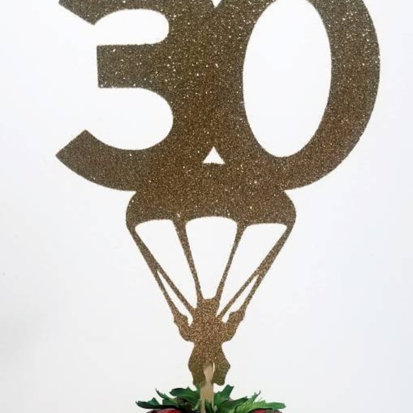 DOUBLE SIDED Choose number parachute paratrooper skydiving cake topper military birthday party favor retirement anniversary soldier veteran