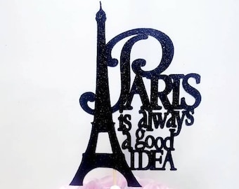 DOUBLE SIDED Paris Eiffel Tower cake topper birthday party graduation retirement PROM wedding bridal baby shower honeymoon quinceanera love