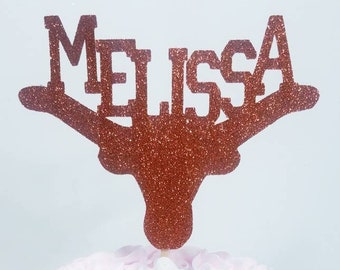 DOUBLE SIDED personalized longhorn cake topper birthday party retirement anniversary graduation graduate college university