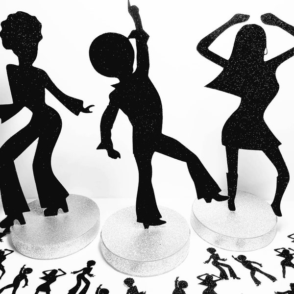 Set of 3 70's disco dancers glitter centerpieces for retro birthday party favors anniversary retirement graduation baby shower table decor