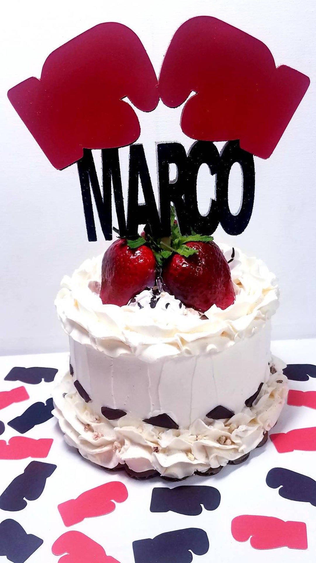 DOUBLE SIDED Personalized Name Boxing Gloves Boxer Knockout Cake Topper