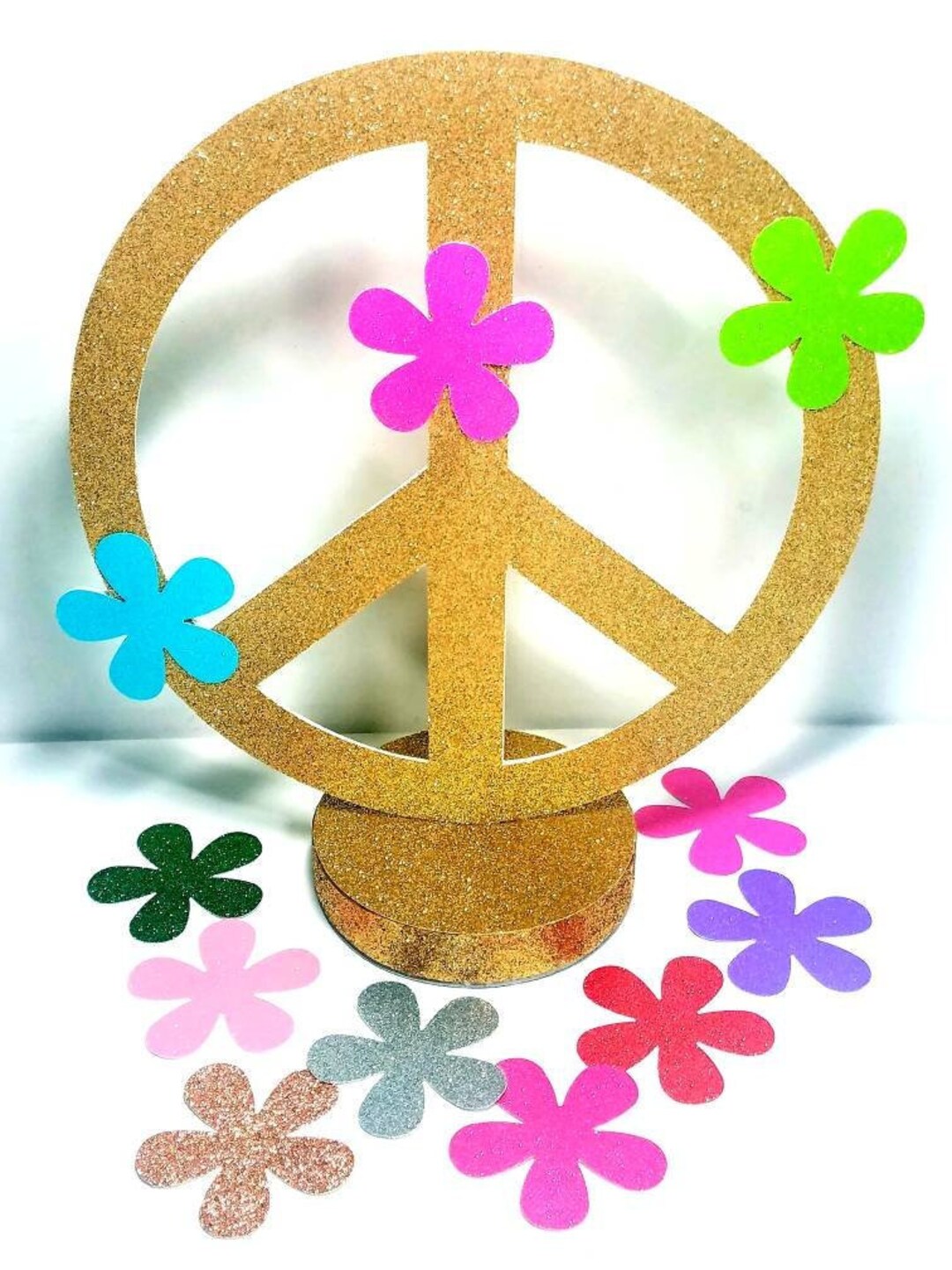 Peace Sign Party Peace Sign Daisy Flowers Glitter Centerpiece for 60s 60's Sixties ...