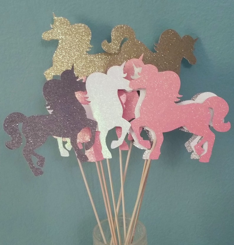 Unicorn fantasy toppers centerpieces decorations cake baby shower gender reveal birthday party favor table decor image 1