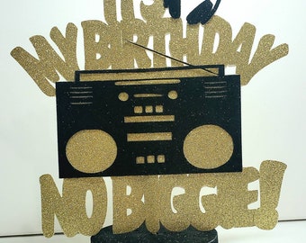 It's my birthday no biggie boombox headphones centerpiece happy birthday party favor hip hop rap lyrics music 80s 90s table  decorations
