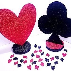 Set of 4 suits deck of cards glitter centerpieces for Las Vegas gambling birthday party favors anniversary retirement graduation table decor