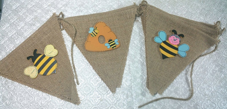 Bee /& beehive wood cutout shapes burlap banner garland garden decor birthday party mommy to be baby shower nursery