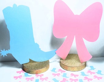 Set of Boots or bows theme centerpieces gender reveal baby shower wedding twins birthday party favor cake table decorations western