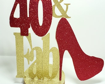 Choose any age Fab age fabulous diva high heel shoe glitter perosnalized centerpiece birthday party wedding table decor