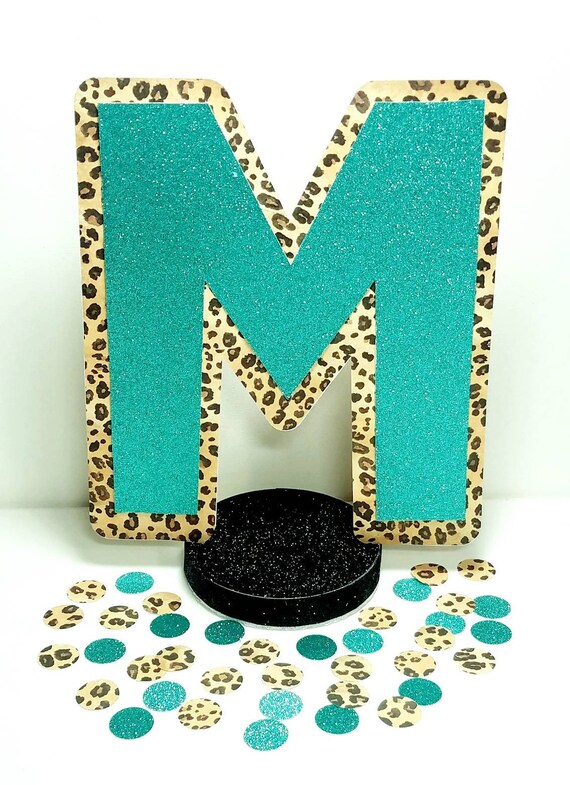 Cheetah Leopard Print Personalized Letter Initial Glitter Etsy