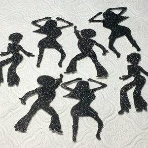 Choose Size & colors! 70's disco dancers confetti die cut for retro birthday party favor table decor scatter invitation inserts.