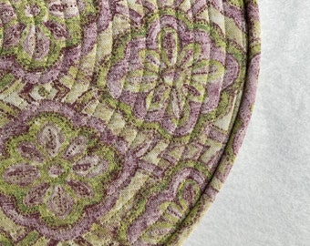 Lavender and Lime Green, Quilted Round Placemats, Sold in Sets of 2
