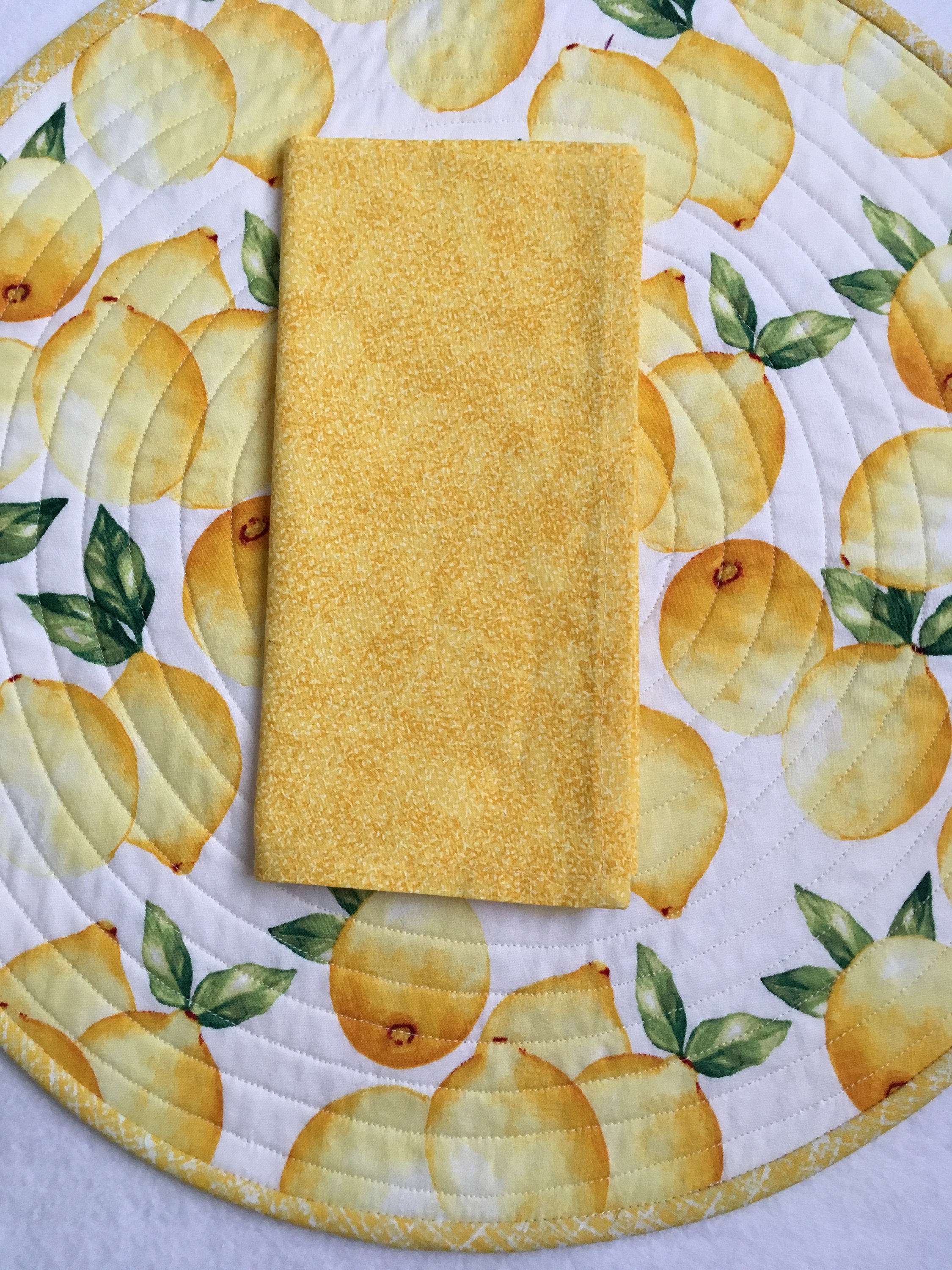 Lemon Print Quilted Round Placemat, Sold in Sets of 2