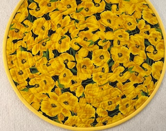 Yellow Pansies Quilted Round Placemats Sold in sets of 2