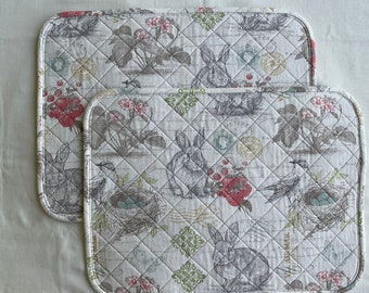 Bunny Rabbits, Birds with Eggs, and Flowers in a Softly Colored Spring Placemat, Sold in Sets of 2