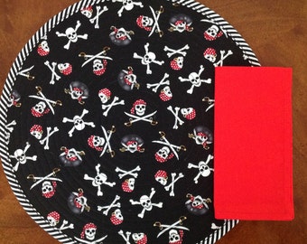Reversible Round Pirate Placemats, Gasparilla, Sold in Sets of 2