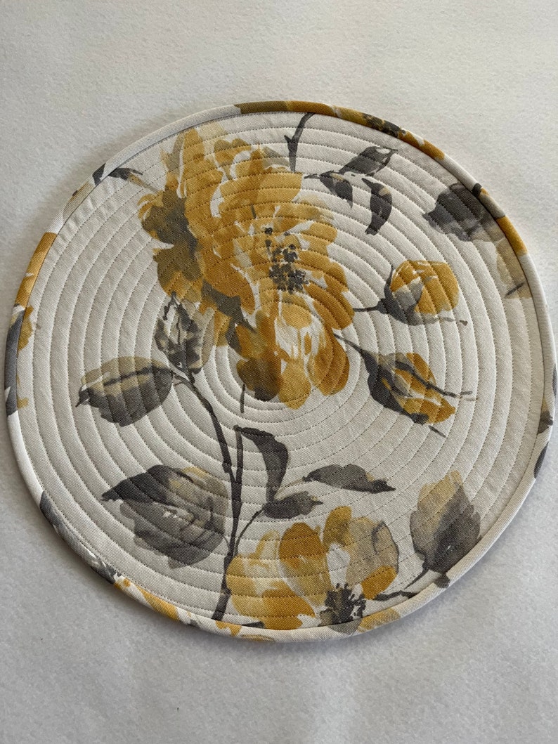 Golden Yellow and Gray Floral Round Quilted Placemats Etsy