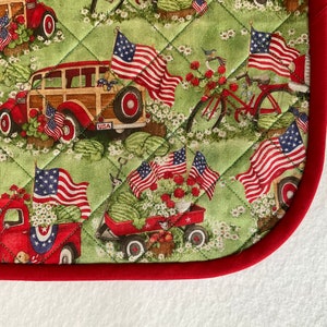 Patriotic Print, All American, Flags, Trucks and Dogs, Quilted Cotton Placemats, Set of 2