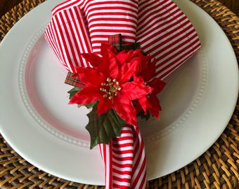 Candy Cane Red and White Stripe Cotton Cloth Napkins, Dinner Napkins (2)