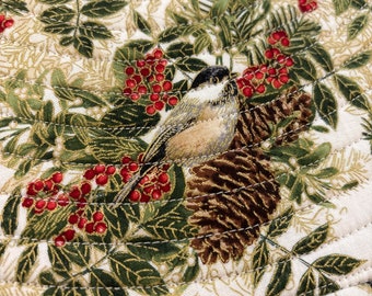 Christmas Greens, Berries and Birds Round Quilted Placemats