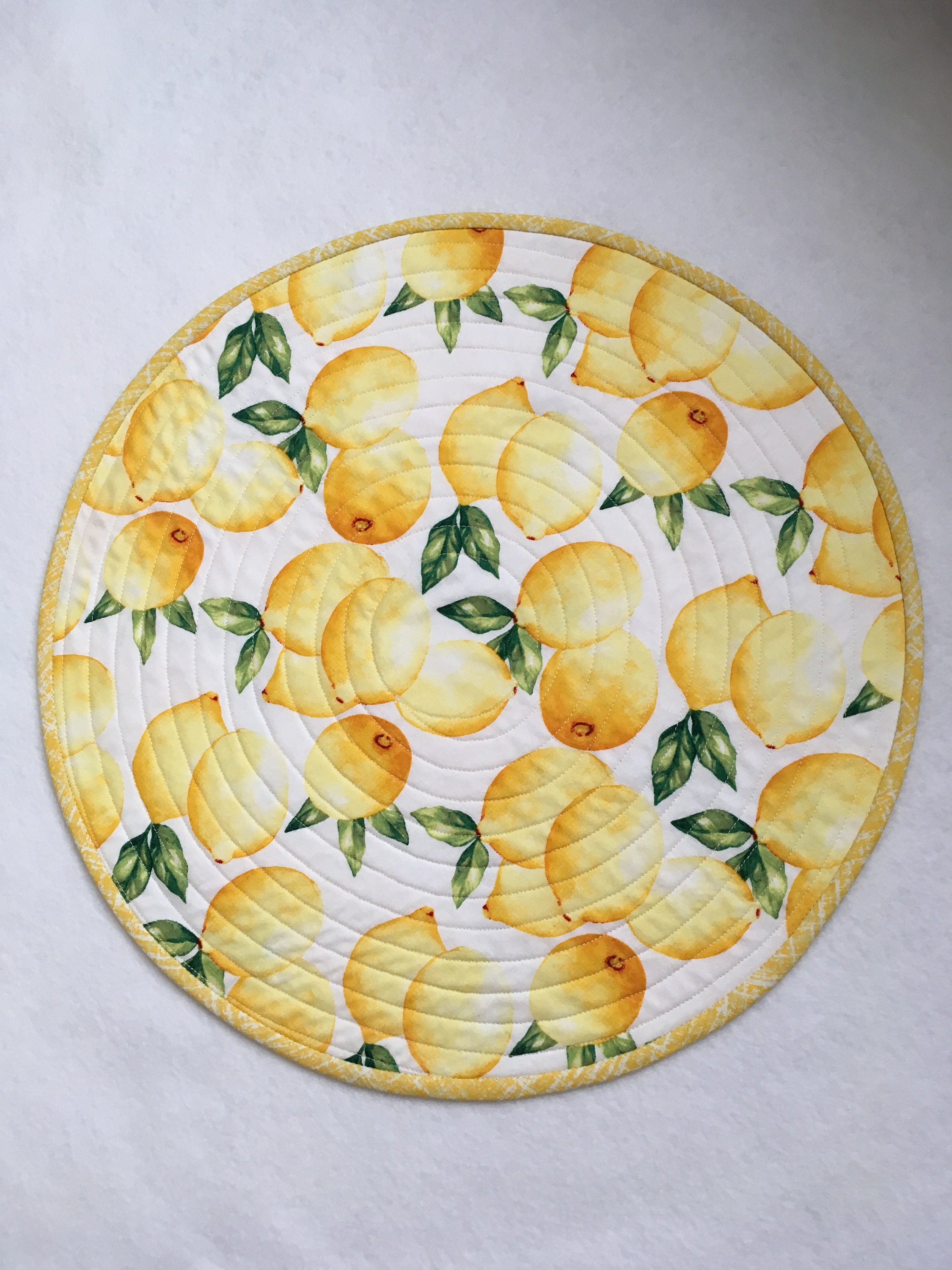 Lemon Print Quilted Round Placemat, Sold in Sets of 2