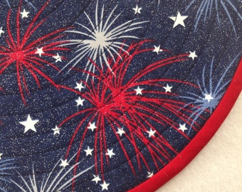 Patriotic Round Placemats in a Red White and Blue Print, Sold in Sets of 2