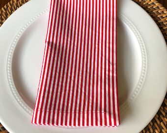Candy Cane Red and White Stripe Cotton Cloth Napkins, Dinner Napkins (2)