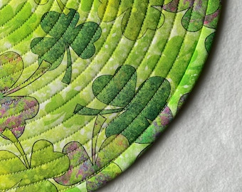 St Patrick's Day Placemats, Lucky Shamrocks, Quilted Round Placemats,  Sold in Sets of 2, (Napkins Sold Seperately)