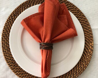 Mini Gold Dots on a Spice Colored Background, Dinner Napkins, Reusable Cloth Napkins, Sold in Sets of 2