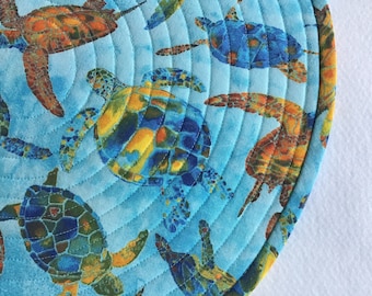 Sea Turtles Quilted Round Placemats, Sold in Sets of 2